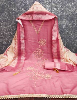  pink thread embroidery silk dress material 3