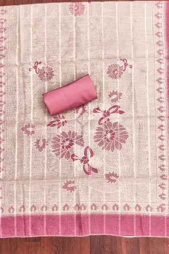  pink thread embroidery silk dress material