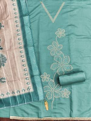  sea green thread embroidery silk dress material 2