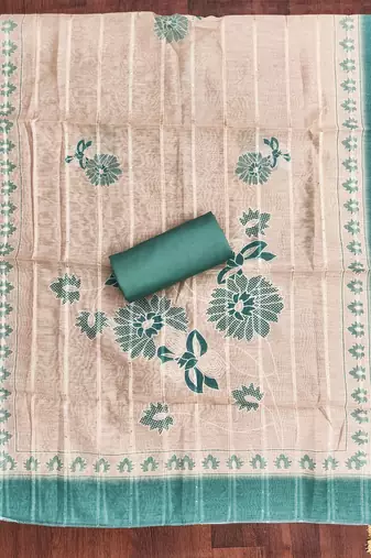  sea green thread embroidery silk dress material