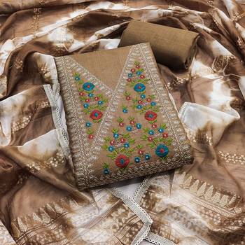  brown thread embroidery cotton dress material 1