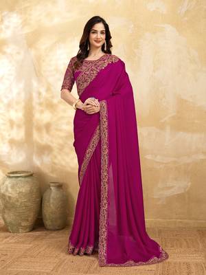 Satin Embroidery With Sequence Work Saree with Unstitched Blouse 1