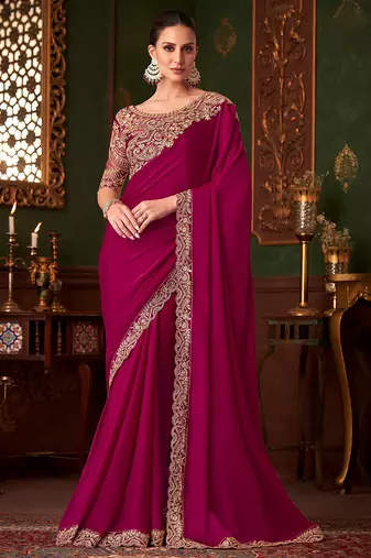 Satin Embroidery With Sequence Work Saree with Unstitched Blouse