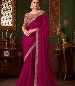 Satin Embroidery With Sequence Work Saree with Unstitched Blouse