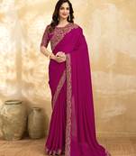 Satin Embroidery With Sequence Work Saree with Unstitched Blouse