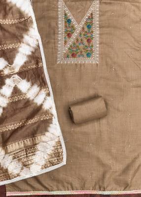  brown thread embroidery cotton dress material 2