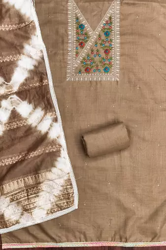  brown thread embroidery cotton dress material