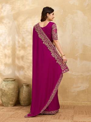 Satin Embroidery With Sequence Work Saree with Unstitched Blouse 2