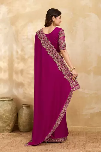 Satin Embroidery With Sequence Work Saree with Unstitched Blouse