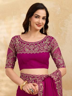 Satin Embroidery With Sequence Work Saree with Unstitched Blouse 4