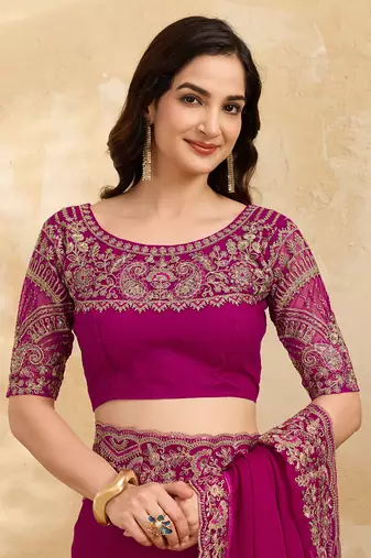 Satin Embroidery With Sequence Work Saree with Unstitched Blouse