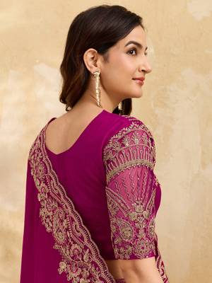 Satin Embroidery With Sequence Work Saree with Unstitched Blouse 5