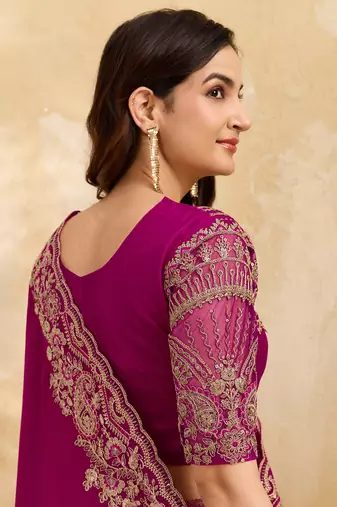 Satin Embroidery With Sequence Work Saree with Unstitched Blouse