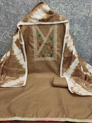  brown thread embroidery cotton dress material 3