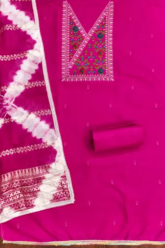  pink thread embroidery cotton dress material