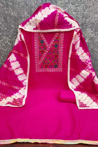  pink thread embroidery cotton dress material