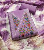 Women's purple thread embroidery cotton dress material