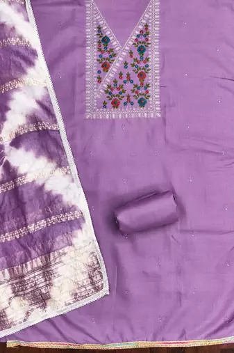  purple thread embroidery cotton dress material