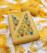 Women's yellow thread embroidery cotton dress material