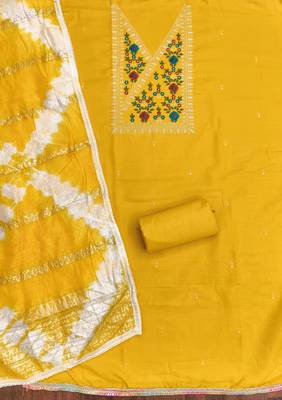  yellow thread embroidery cotton dress material 2