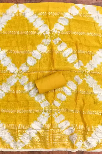  yellow thread embroidery cotton dress material