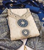 Women's beige embroidery simmer silk dress material