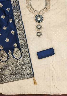  beige embroidery simmer silk dress material 2