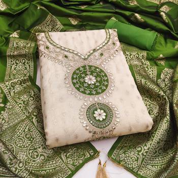 beige embroidery simmer silk dress material 1