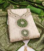 Women's beige embroidery simmer silk dress material