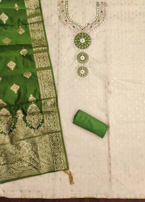  beige embroidery simmer silk dress material 2