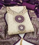 Women's beige embroidery simmer silk dress material