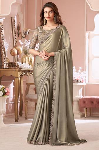 Tussar Silk Embroidery With Sequence Work Saree with Unstitched Blouse