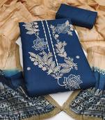 Women's blue embroidery cotton dress material