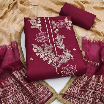  maroon embroidery slub cotton dress material 1
