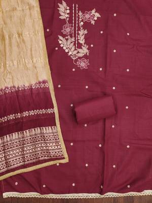  maroon embroidery slub cotton dress material 2