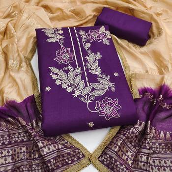  purple embroidery slub cotton dress material 1