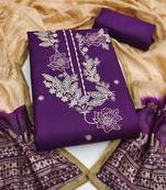 Women's purple embroidery slub cotton dress material