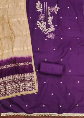  purple embroidery slub cotton dress material 2