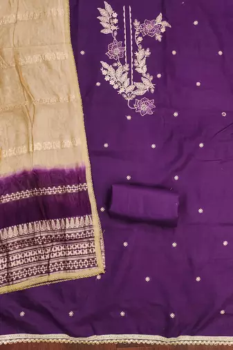  purple embroidery slub cotton dress material