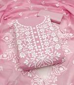 Women's pink thread embroidery chanderi dress material