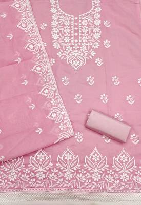  pink thread embroidery chanderi dress material 2
