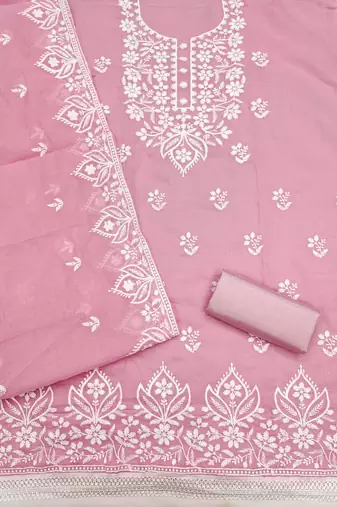  pink thread embroidery chanderi dress material