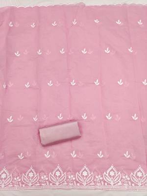  pink thread embroidery chanderi dress material 4