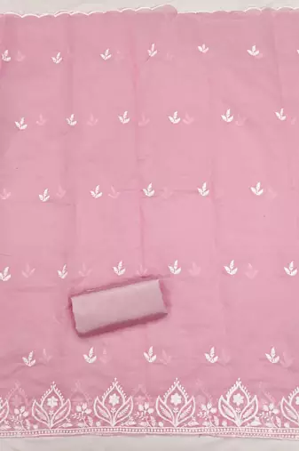  pink thread embroidery chanderi dress material