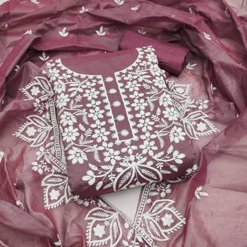  wine thread embroidery chanderi dress material 1