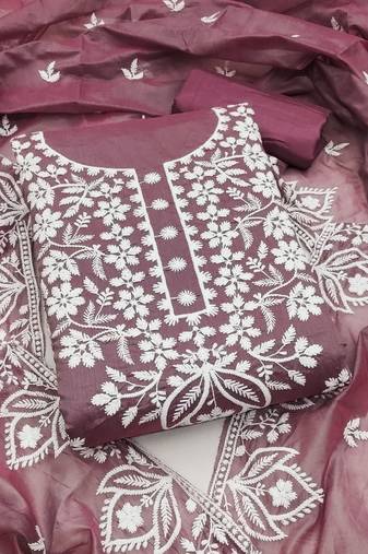 Women's wine thread embroidery chanderi dress material