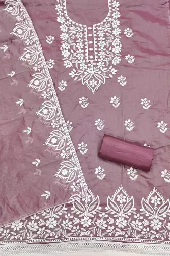  wine thread embroidery chanderi dress material