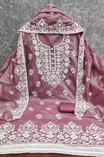  wine thread embroidery chanderi dress material