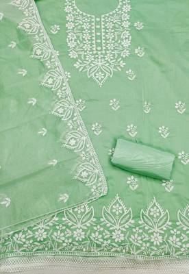  green thread embroidery chanderi dress material 2