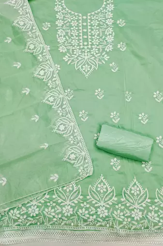  green thread embroidery chanderi dress material